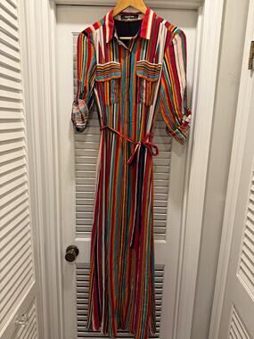 Sugar + Lips Multicolor Striped Collared Button Tie Maxi Shirt Dress Size S